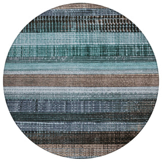 Piper Looms Chantille Stripes ACN1873 Teal Machine Washable Area Rug Round Main Image