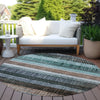 Piper Looms Chantille Stripes ACN1873 Teal Machine Washable Area Rug Round Outdoor Lifestyle Image Feature