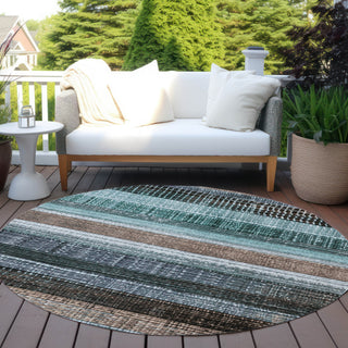Piper Looms Chantille Stripes ACN1873 Teal Machine Washable Area Rug Round Outdoor Lifestyle Image Feature
