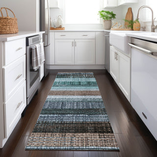 Piper Looms Chantille Stripes ACN1873 Teal Machine Washable Area Rug Runner Lifestyle Image Feature