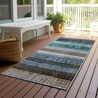 Piper Looms Chantille Stripes ACN1873 Teal Machine Washable Area Rug Runner Outdoor Lifestyle Image Feature