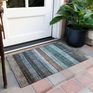 Piper Looms Chantille Stripes ACN1873 Teal Machine Washable Area Rug Scatter Outdoor Lifestyle Image Feature