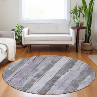 Piper Looms Chantille Stripes ACN1874 Lavender Machine Washable Area Rug Round Lifestyle Image Feature