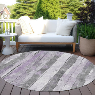 Piper Looms Chantille Stripes ACN1874 Lavender Machine Washable Area Rug Round Outdoor Lifestyle Image Feature