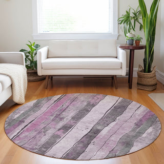 Piper Looms Chantille Stripes ACN1874 Pink Machine Washable Area Rug Round Lifestyle Image Feature