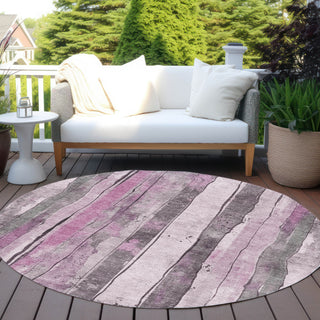 Piper Looms Chantille Stripes ACN1874 Pink Machine Washable Area Rug Round Outdoor Lifestyle Image Feature