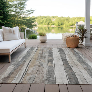 Piper Looms Chantille Stripes ACN1874 Putty Machine Washable Area Rug Outdoor Lifestyle Image Feature