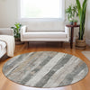 Piper Looms Chantille Stripes ACN1874 Putty Machine Washable Area Rug Round Lifestyle Image Feature
