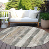 Piper Looms Chantille Stripes ACN1874 Putty Machine Washable Area Rug Round Outdoor Lifestyle Image Feature