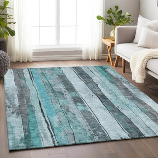 Piper Looms Chantille Stripes ACN1874 Teal Machine Washable Area Rug Lifestyle Image Feature