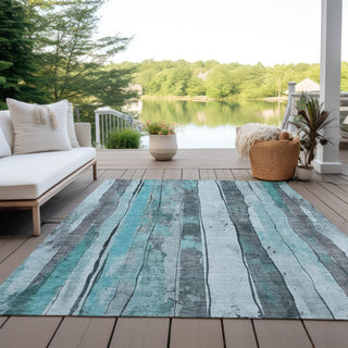 Piper Looms Chantille Stripes ACN1874 Teal Machine Washable Area Rug Outdoor Lifestyle Image Feature