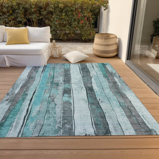 Piper Looms Chantille Stripes ACN1874 Teal Machine Washable Area Rug Outdoor Lifestyle Image Feature