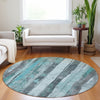 Piper Looms Chantille Stripes ACN1874 Teal Machine Washable Area Rug Round Lifestyle Image Feature