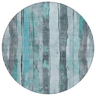 Piper Looms Chantille Stripes ACN1874 Teal Machine Washable Area Rug Round Main Image