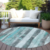 Piper Looms Chantille Stripes ACN1874 Teal Machine Washable Area Rug Round Outdoor Lifestyle Image Feature
