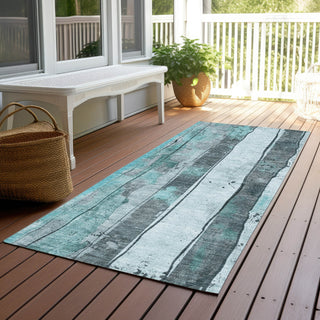 Piper Looms Chantille Stripes ACN1874 Teal Machine Washable Area Rug Runner Outdoor Lifestyle Image Feature