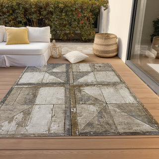 Piper Looms Chantille Geometric ACN1875 Beige Machine Washable Area Rug Outdoor Lifestyle Image Feature