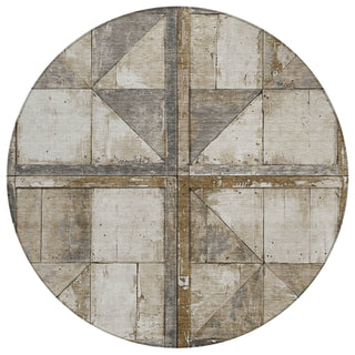 Piper Looms Chantille Geometric ACN1875 Beige Machine Washable Area Rug Round Main Image