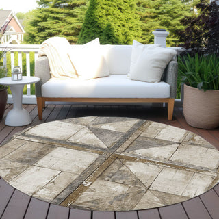 Piper Looms Chantille Geometric ACN1875 Beige Machine Washable Area Rug Round Outdoor Lifestyle Image Feature