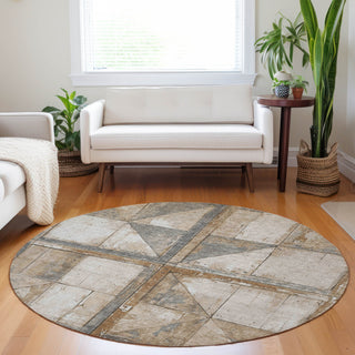 Piper Looms Chantille Geometric ACN1875 Copper Machine Washable Area Rug Round Lifestyle Image Feature