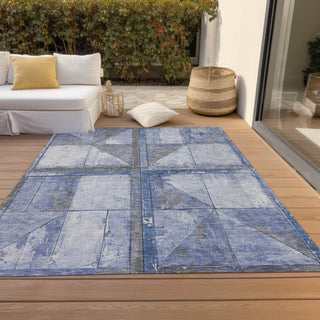 Piper Looms Chantille Geometric ACN1875 Denim Machine Washable Area Rug Outdoor Lifestyle Image Feature
