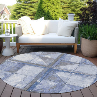 Piper Looms Chantille Geometric ACN1875 Denim Machine Washable Area Rug Round Outdoor Lifestyle Image Feature