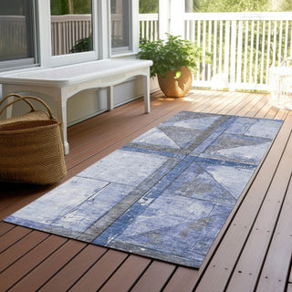 Piper Looms Chantille Geometric ACN1875 Denim Machine Washable Area Rug Runner Outdoor Lifestyle Image Feature