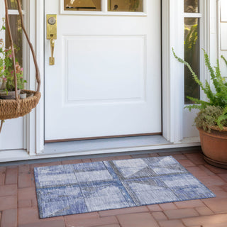 Piper Looms Chantille Geometric ACN1875 Denim Machine Washable Area Rug Scatter Outdoor Lifestyle Image Feature
