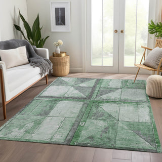Piper Looms Chantille Geometric ACN1875 Green Machine Washable Area Rug Lifestyle Image Feature