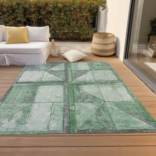 Piper Looms Chantille Geometric ACN1875 Green Machine Washable Area Rug Outdoor Lifestyle Image Feature