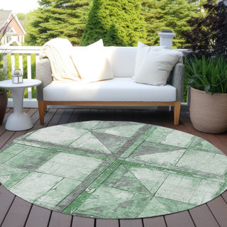 Piper Looms Chantille Geometric ACN1875 Green Machine Washable Area Rug Round Outdoor Lifestyle Image Feature