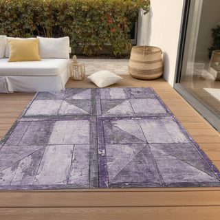 Piper Looms Chantille Geometric ACN1875 Purple Machine Washable Area Rug Outdoor Lifestyle Image Feature