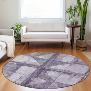 Piper Looms Chantille Geometric ACN1875 Purple Machine Washable Area Rug Round Lifestyle Image Feature