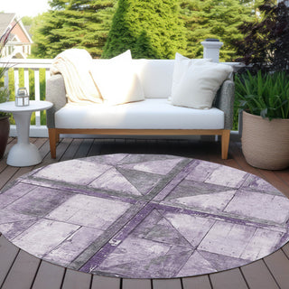 Piper Looms Chantille Geometric ACN1875 Purple Machine Washable Area Rug Round Outdoor Lifestyle Image Feature