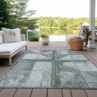 Piper Looms Chantille Geometric ACN1875 Sage Machine Washable Area Rug Outdoor Lifestyle Image Feature