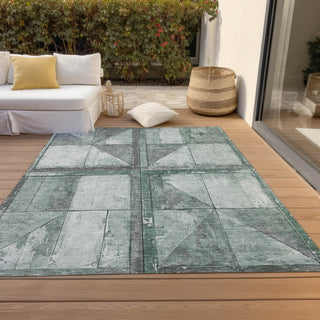 Piper Looms Chantille Geometric ACN1875 Sage Machine Washable Area Rug Outdoor Lifestyle Image Feature