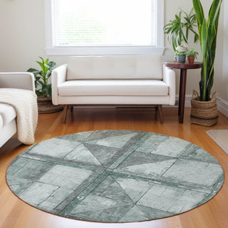 Piper Looms Chantille Geometric ACN1875 Sage Machine Washable Area Rug Round Lifestyle Image Feature
