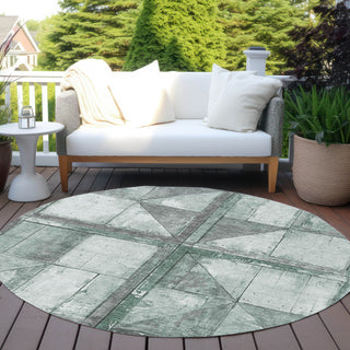Piper Looms Chantille Geometric ACN1875 Sage Machine Washable Area Rug Round Outdoor Lifestyle Image Feature