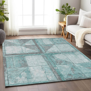Piper Looms Chantille Geometric ACN1875 Teal Machine Washable Area Rug Lifestyle Image Feature