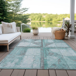 Piper Looms Chantille Geometric ACN1875 Teal Machine Washable Area Rug Outdoor Lifestyle Image Feature