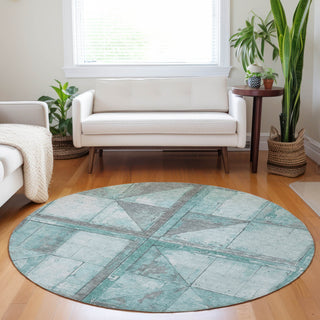 Piper Looms Chantille Geometric ACN1875 Teal Machine Washable Area Rug Round Lifestyle Image Feature