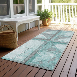 Piper Looms Chantille Geometric ACN1875 Teal Machine Washable Area Rug Runner Outdoor Lifestyle Image Feature