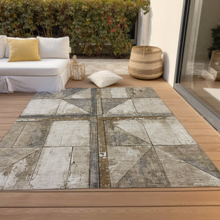 Piper Looms Chantille Geometric ACN1876 Beige Machine Washable Area Rug Outdoor Lifestyle Image Feature
