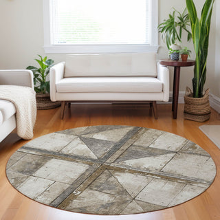 Piper Looms Chantille Geometric ACN1876 Beige Machine Washable Area Rug Round Lifestyle Image Feature