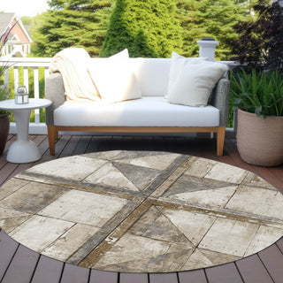Piper Looms Chantille Geometric ACN1876 Beige Machine Washable Area Rug Round Outdoor Lifestyle Image Feature