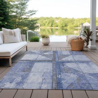 Piper Looms Chantille Geometric ACN1876 Denim Machine Washable Area Rug Outdoor Lifestyle Image Feature
