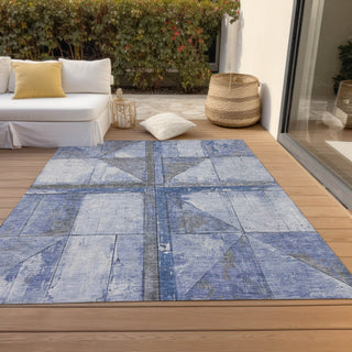 Piper Looms Chantille Geometric ACN1876 Denim Machine Washable Area Rug Outdoor Lifestyle Image Feature