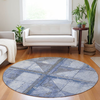 Piper Looms Chantille Geometric ACN1876 Denim Machine Washable Area Rug Round Lifestyle Image Feature