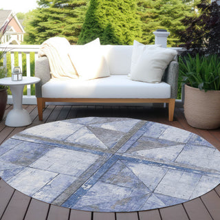 Piper Looms Chantille Geometric ACN1876 Denim Machine Washable Area Rug Round Outdoor Lifestyle Image Feature