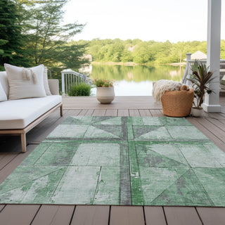 Piper Looms Chantille Geometric ACN1876 Green Machine Washable Area Rug Outdoor Lifestyle Image Feature